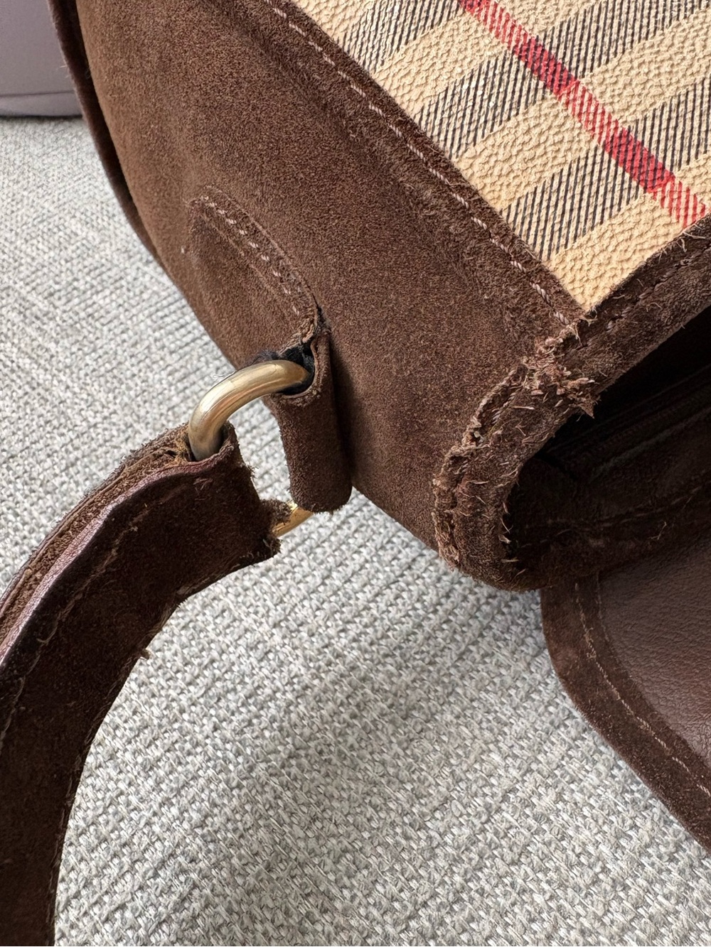 Burberry Beige Plaid Bag with Brown Trim - Picture 10 of 12